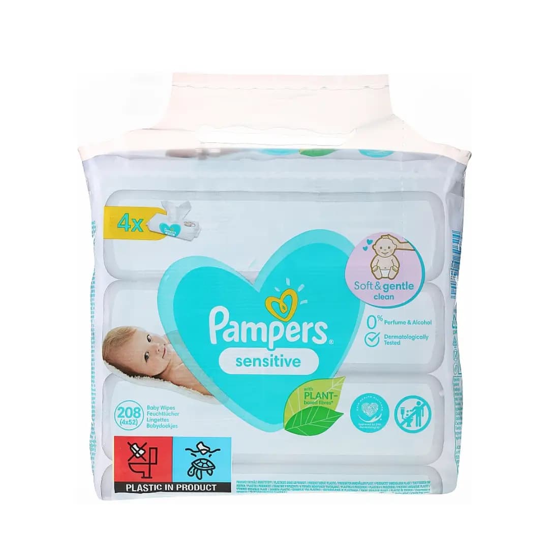 Pampers Babydoekjes Sensitive – 4 × 52 stuks