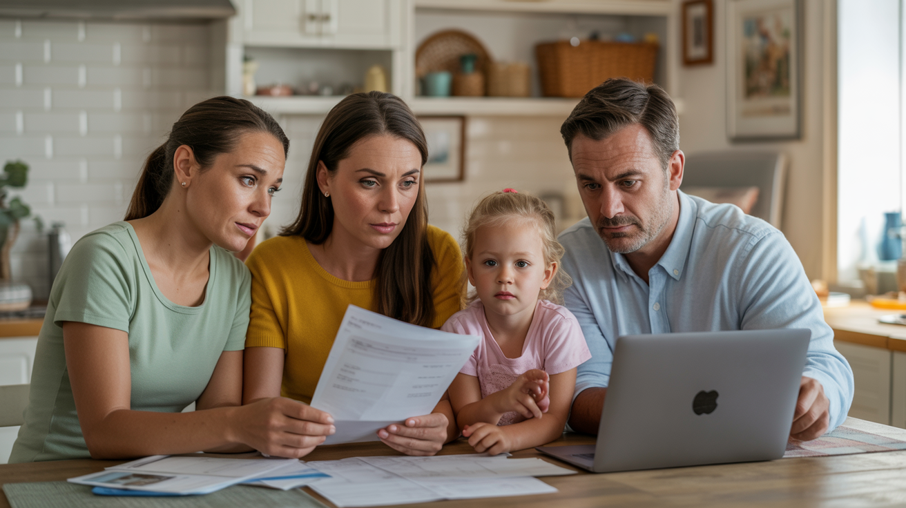 Gezin bekijkt rekeningen
